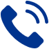 Blue icon of a classic phone handset with two curved lines above it, representing communication for Prime Roofing and Restoration roofing services in Georgia.